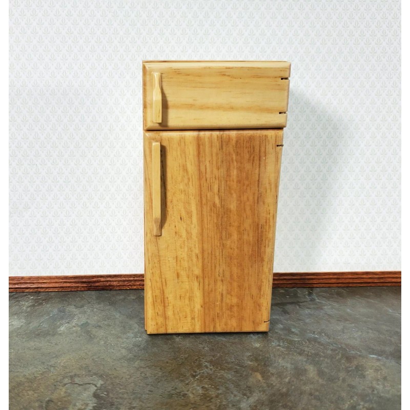 Handley Dollhouse Fridge Modern Refrigerator Freeze Light Oak 1:12 Scale