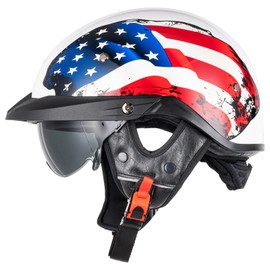 VCOROS Half Helmets Motorcycle VHF04 Open Face Sun Visor Quick Release Buckle Adjustable DOT Approved Cycling Retro Cruiser Pilot Helmets for Adults Men and Women (Gloss USA Flag, S)