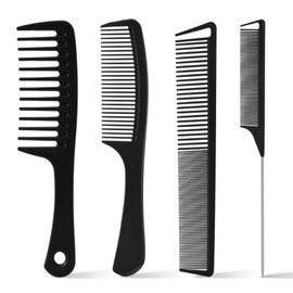 4PCS Professional Comb Set for Women and Men, Wide Tooth Rat Tail Fine Tooth Hair Combs, Braiding Cutting Barber Styling Curly Parting Kit for All Hair Types
