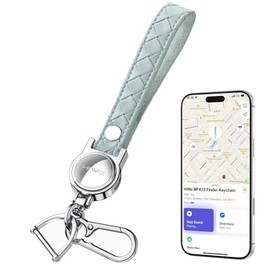 HiWe Llavero antipérdida, funciona con Apple Find My, mosquetón con correa de piel texturizada, rastreador de llaves Bluetooth, recargable USB-C, verd