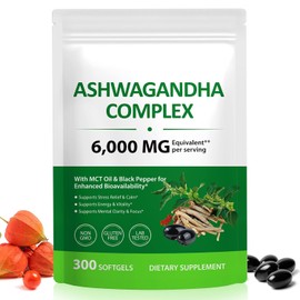 Ashwagandha KSM-66 Ashwagandha Softgels 6000mg Complex Ashwagandha Root Extract with MCT Oil & Black Pepper | Ashwagandha Powder Herbal Supplements for Women & Men
