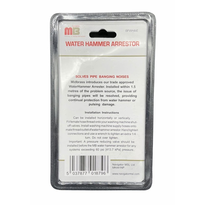 Midbrass Water Hammer Arrestor Suitable for UK Washing Machines 3/4''