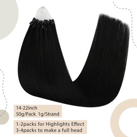 Easyouth Black Micro Hair Extensions Real Human Hair Micro link Hair Extensions Real Human Hair Jet Black Micro Loop Human Hair Extensions Off Black 20 inch 50g/50s