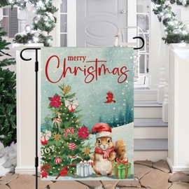 DLZDN Merry Christmas Squirrel Garden Flag Christmas Tree Cardinal Garden Flag 12×18 Inch Double Sided Vertical Burlap Farmhouse Yard Flag Christmas Winter Outdoor House Decoration