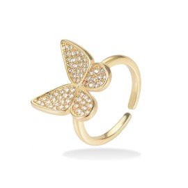 MiiFort Butterfly Adjustable Gold Plated CZ Simulated Diamond Statement Rings Eternity Bands for Women Daughter Mum Sister Girlfriend Wife