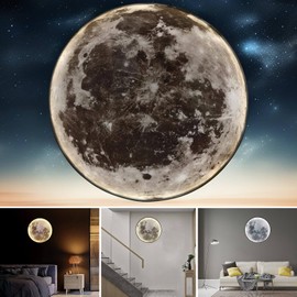 GMINCO Dimmable Moon Wall Lamp, Rechargeable Battery Operated Wall Sconce Moon Lights with Remote, 3 Color Indoor Wall Mounted Lighting Ceiling Light for Living Room Bedroom Hallway Christmas Gift