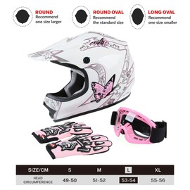TCT-MOTORPARTS Pink Butterfly Girl DOT Kids Youth Motocross Helmets ATV Off-Road Dirt Bike Motorcycle Full Face Helmet+Gloves+Goggles Large