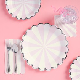 C.R. Gibson TW12-25844 Pink Pinwheel Scallop Edge Disposable Paper Dinner Plates, 10.25" Diameter, Multicolor, 8 Pieces