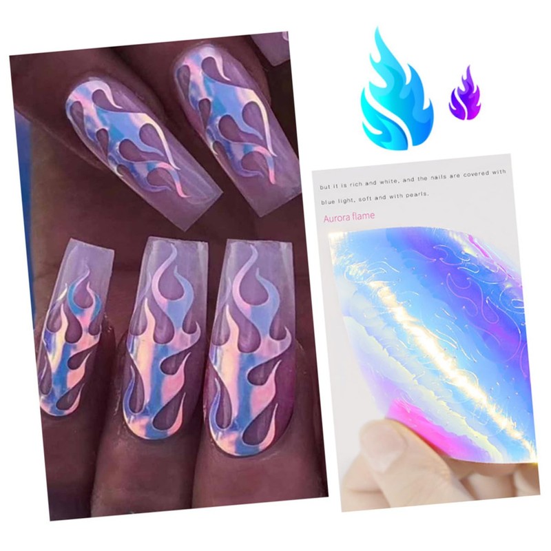 Healvian 16sheets Creative Flame Pattern Nail Decals for Manicure Decoration