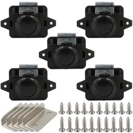 AcbbMNS 5PCS Push Button Latch Locks Keyless Cabinet Drawer Catch Locks Cupboard Door Lock Knob for RV Camper Caravan Boat Black, Hole 26mm
