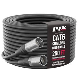 LyxPro 250 Feet Shielded CAT6 Ethercon Cable - Professional Audio & Lighting RJ45 Cable, Studio-Grade Sound Transmission, Extreme Durability - Black