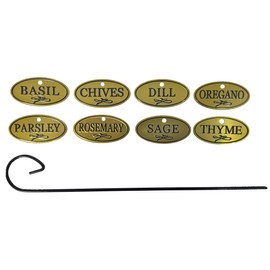 Bosmere H300 Plant Markers, Brass Plated Herb Tags with 10" Stakes, Labels For Herbs in Home, Garden, Greenhouse, Set of 8
