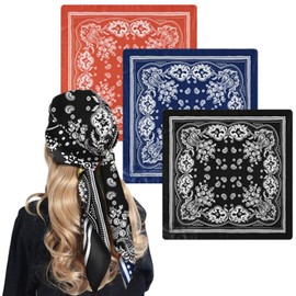 ICKEYOU 3Pcs Boho Silk Scarf for Women Hair Bandana Satin Head Scarf Retro Silk Bandanas Hair Scarf Hair Wrap for Women Girls