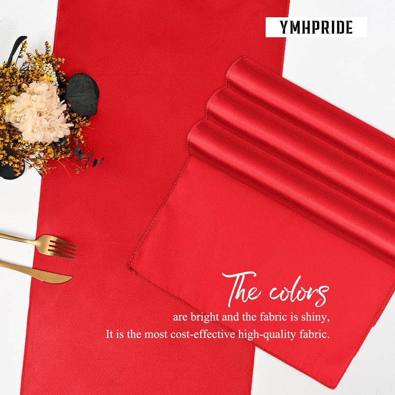 YMHPRIDE 10 Pack Red Table Runner Satin Table Runner, 12x72