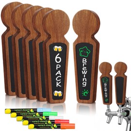 6 PCS Wooden Beer Tap Handle Ebony Tap Handles 3/8''-16 UNC Thread Chalkboard Keg Tap Handle for Kegerator Beer Tap Faucet with 5PCS Chalk Markers Pen,Gift for Beer Lovers