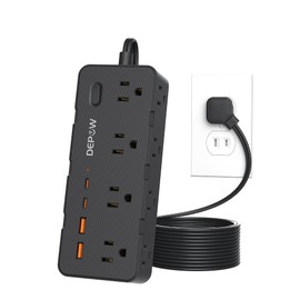 DEPOW Black 2 Prong Power Strip, 2 to 3 Prong Outlet Adapter with 8 AC & 4 USB Ports (2 USB C), 6 FT Extension Cord, 1700J Two Prong Surge Protector, Wall Mountable, Ideal for Old House