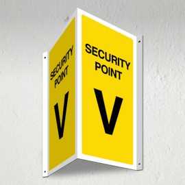 V Safety Security Point V - 3D Corridor Sign 340 x 300 mm - 3mm Indoor Palboard + Fold & Drill Holes - Customised