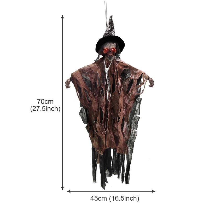 70CM Halloween Hanging Ghost Decoration with Glowing Eyes And Creepy