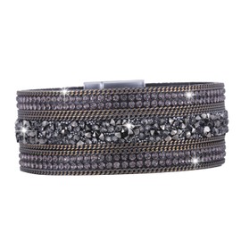 Morella Women's Bracelet Glitter Bracelet with Zirconia Stones and Magnetic Clasp Grey