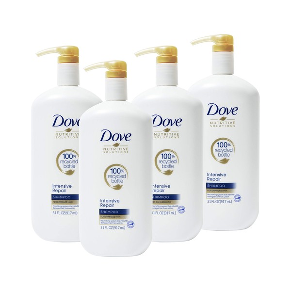 Dove Nutritive Solutions Shampoo for Damaged Hair with Pump Intensive Repair Dry Hair Shampoo Formula with Keratin Actives 31 oz, Pack of 4