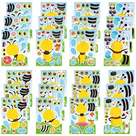 Dorgua Make Your Own Bee Stickers, Make-a-Face Bee Stickers, Bee Honey DIY Craft Stickers, Make Your Own Stickers for Kids Birthday Gift Party Favors, 8 Designs 24 Sheets