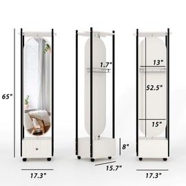 JUSCHIPEXL Full Length Mirror on Rolling Wheels, Arched Full Length Mirror with Drawer, Full Length Mirror with Stand, Floor Length Mirror for Bedroom Living Room Dressing Room.