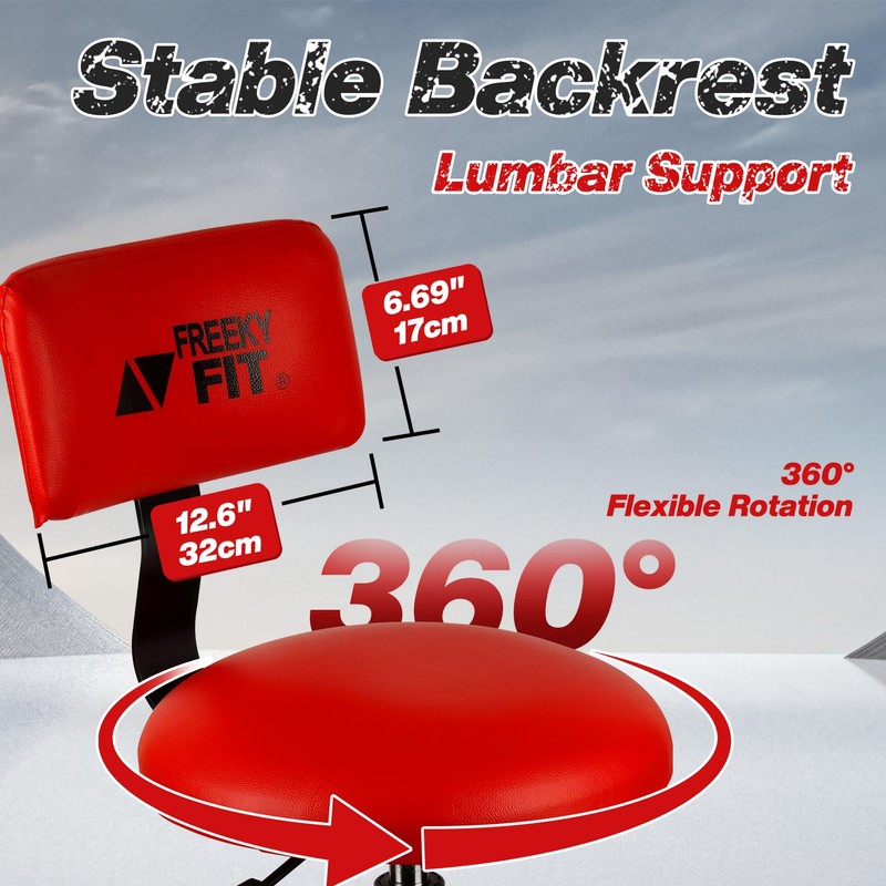 FreekyFit Shop Stool with Backrest, Mechanic Garage Stool for Workshop,
