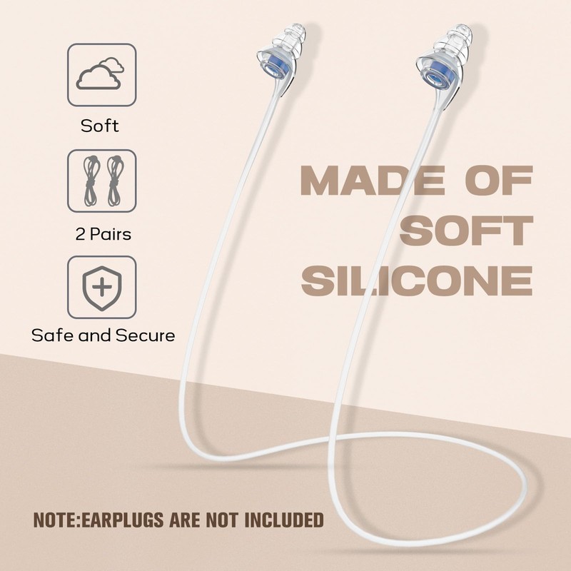 Hearprotek [2pcs] Earplugs Connector Cord, Earplug Lanyard, Replaceable Silicone Cord