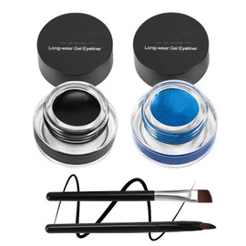 Boobeen 2 Colors Liner Eyeliner Gel Waterproof - Eyebrow Colors Gel Formula Long Lasting - Eye Makeup Set with 2 Pack Eyeliner Brush and Brow Brush (Black and Blue)