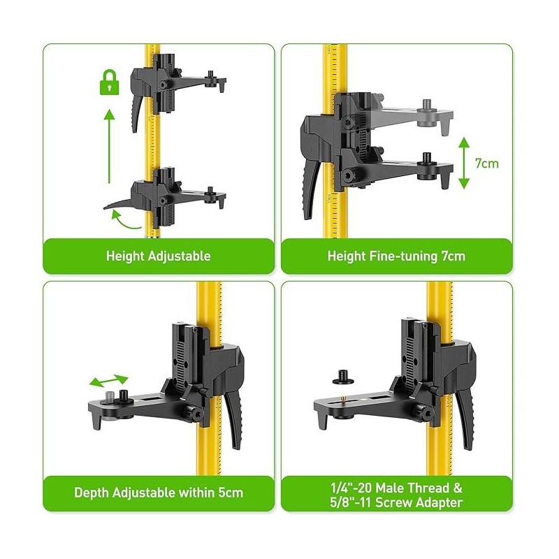 Huepar 12 Ft./3.7M Laser Level Pole LP36A with Tripod, 1/4-Inch
