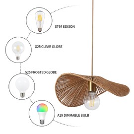 Bomluzo Boho Rattan Pendant Light Fixture Modern Style Hanging Light Bamboo Handwoven 1-light Hanging Lamp for Farmhouse Bedroom Living Room Dining Room