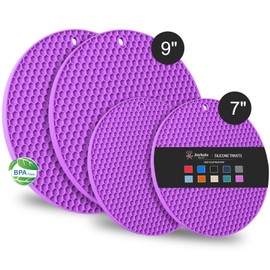 Joyhalo Trivets para platos calientes, almohadillas para orejas calientes para cocina, soportes de silicona para ollas y sartenes calientes, alfombrillas de silicona para encimeras de cocina, mesa, flexible, fácil de lavar y secar, color morado