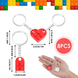 8 Pack Love Heart Keyring Small Brick Heart Keychain Set Multicolor Hung on Keys Backpacks and Wallets Matching Decorations Perfect Gifts for Boyfriend Girlfriend Couples Parents Lovers Friendship