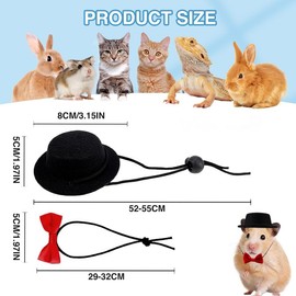 CQJ 2pcs Guinea Pig Clothes Small Animal Bow Tie Pet Hat Costume Set Role Play Cute Pet Hat Bow Tie for Hamster Guinea Pig Rabbit Chinchilla Hedgehog (Black hat + red bow tie)