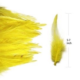 Happy Feather 100PCS Saddle Hackle Rooster Feather for Crafts, 5-7 inch Natural Pheasant Neck Feathers DIY Pendant Earrings Dream Catcher-Yellow