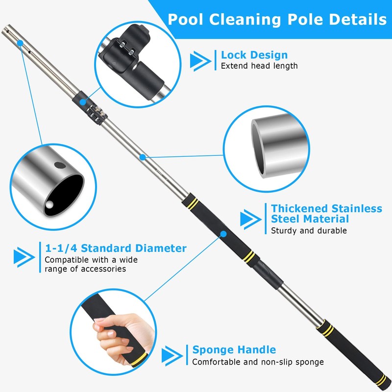 Greeily Pool Extension Pole, 3-11.8Ft Pool Poles for Cleaning Heavy