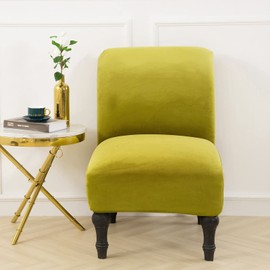 MIFXIN Armless Accent Chair Cover Velvet Stretchy Slipper Chair Slipcover Removable Washable Furniture Protector for Living Room Home Hotel (Grass Yellow)