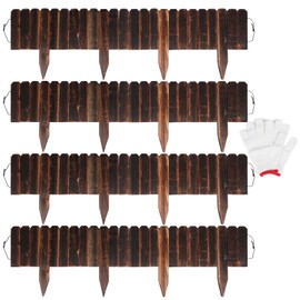 Newflager 4 Pack Garden Wooden Fence Anti-Corrosive Outdoor Landscape Edging Flexible Decorative Border for Garden Yard Flower Tree Fence - 7.9'' H x 47'' L