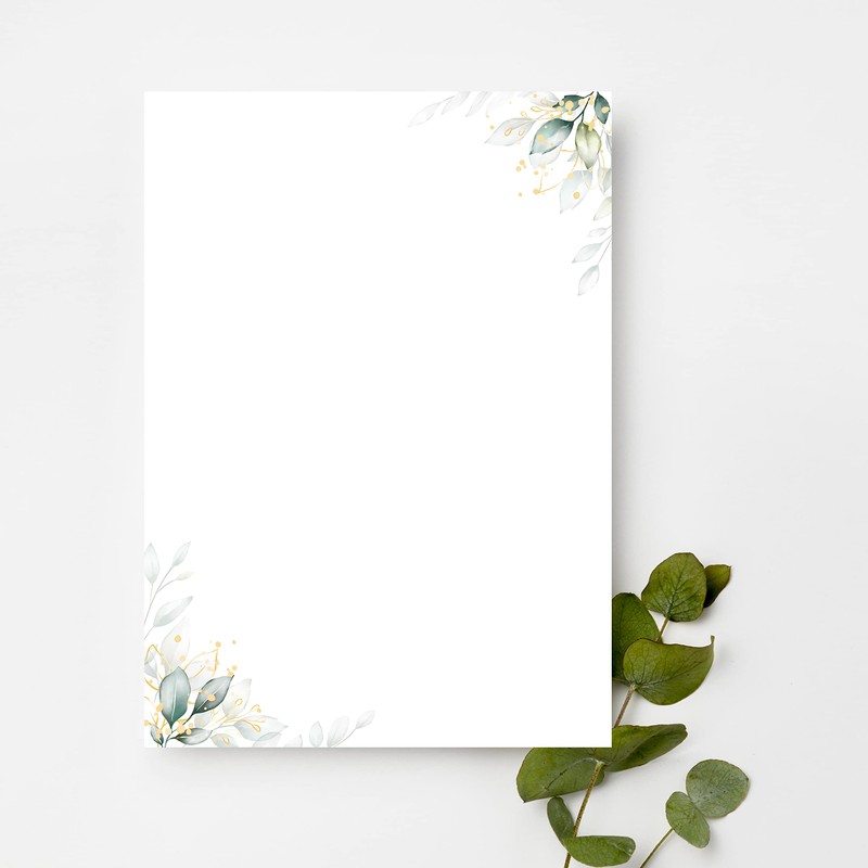 Letter Paper / Envelope Set Elegant in Green with Leaves