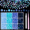 Blue Purple Green Resin Jelly Rhinestones Flatback, 3-5 mm Jelly Resin Rhinestones for Crafting, Color Round Beads Bedazzled Gems for Crafts Face Makeup DIY Jewelry with Tweezer Pen