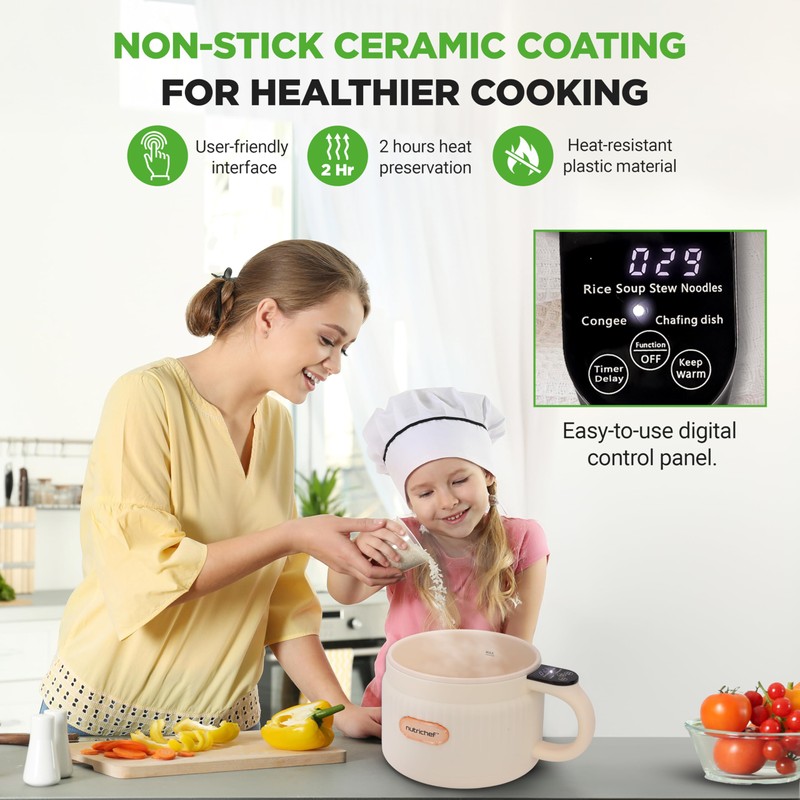 NutriChef 1.6 QT Portable Electric Rice Cooker & Lunch Maker