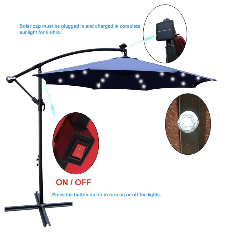 10 ft Outdoor Solar Powered LED Lighted Patio Umbrella Waterproof