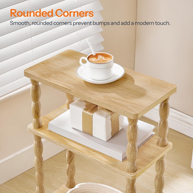 Narrow Side Table, Skinny End Table with Storage, Solid Wood