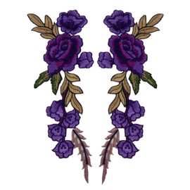 Ximkee 1 Pair Rose Sew Iron on Applique Embroidered Patches-Purple