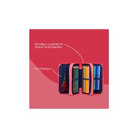 ergobag Maxi Pencil Case Set, 40 Pieces, Lyra Colouring and Felt Tip Pens, Change Compartment, Ruler, Scissors AlarmBärreitschaft - Red