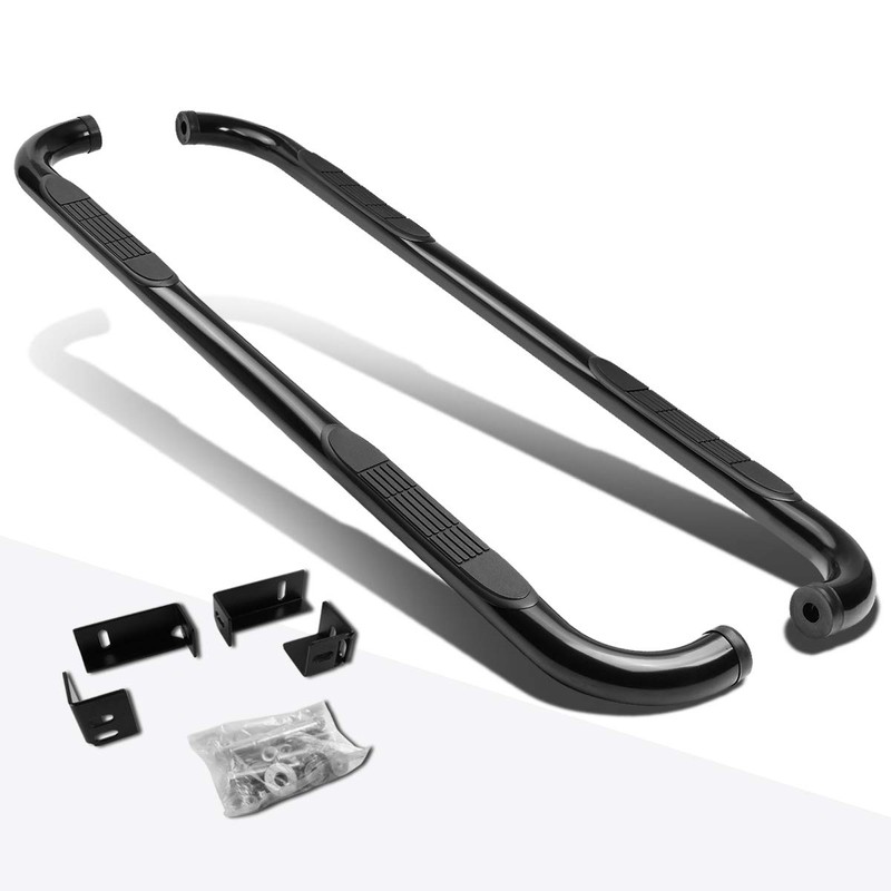 (2Pcs) 3 Inch Black Round Nerf Step Bars Side Steps