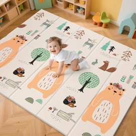 UANLAUO Baby Play Mat,79"x 71" Large Mat for Floor,Reversible Floor Mat,Foam Thick&Waterproof,Foldable Playmats for Babies and Toddlers,Anti-Slip for Baby Crawling,Non-Toxic Tummy Time(Bear)