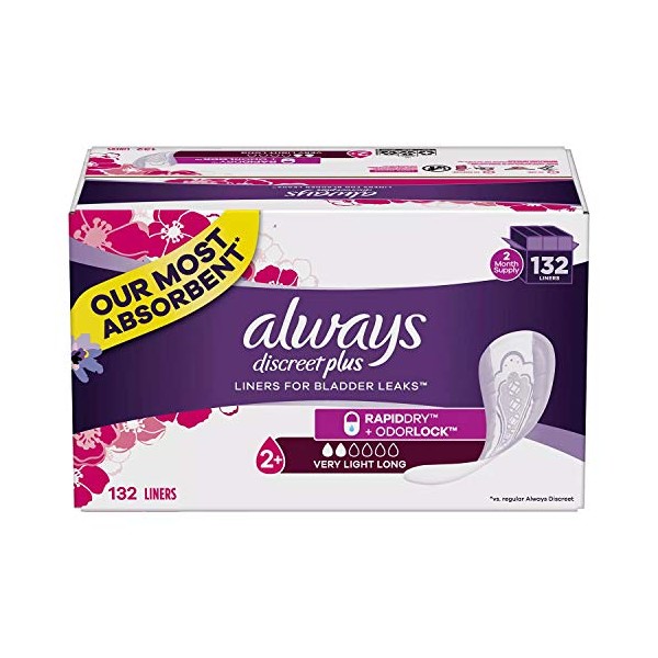 Always Discreet Plus Incontinence Liners, Very Light Absorbency, Long Length (132 ct.)