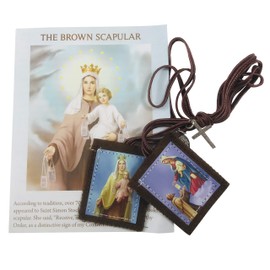 Traditional Brown Scapular Our Lady of Mt Carmel Catholic Prayer Kit with Explanation Pamphlet