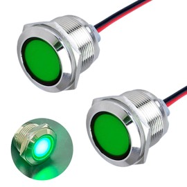 DMWD 2PCS 22mm (7/8") LED Indicator Light, 110-220VAC 20mA Energy Saving Metal Waterproof IP67 Single Lamp Pilot Lamp Flat Head with 20cm/7.87in. Wire for Car Truck Boat (Green)